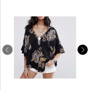 Free People Boho side tie flowy v back top Women's small paisley print
